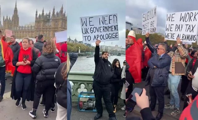“S’jemi kriminelë”, deklaratat diskriminuese të Suela Braverman, qindra shqiptarë në Londër dalin në protestë