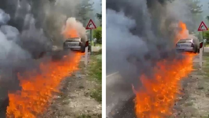 Përfshihet nga flakët makina në ecje në Llogara, shpëton mrekullisht shoferi