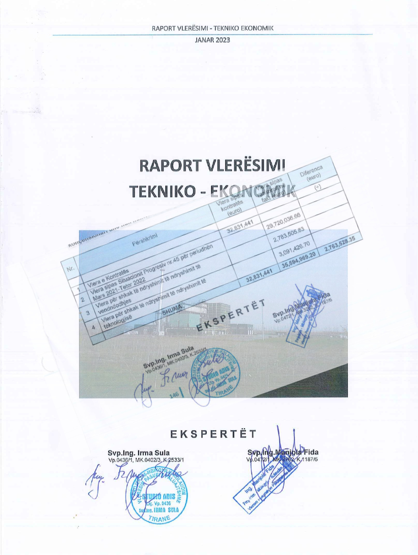 Dokumenti i plotë / Raporti tekniko ekonomik për incerenatorin e Fierit: Vlera faktike e punimeve 2.7 milionë Euro më shumë se sa vlera e kontratës, impianti në përputhje të plotë me kontratën