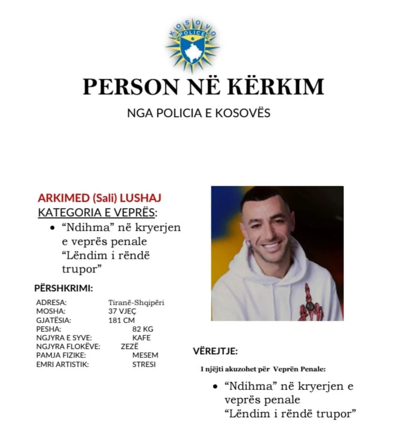 Pas intervistës nga banesa e tij, Policia e Kosovës shpall në kërkim edhe Stresin
