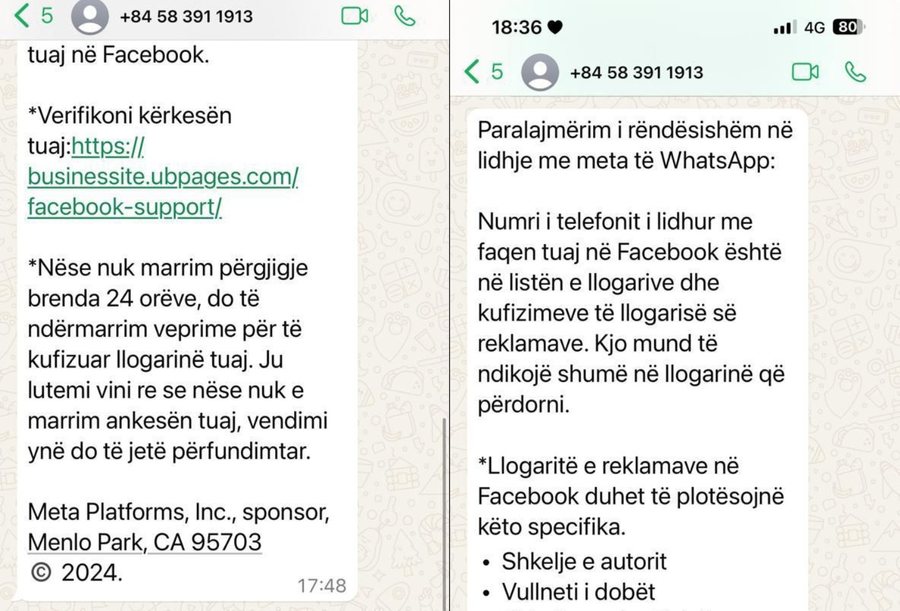 Mesazhe mashtruese ‘të maskuara’ si kompania “Meta”, Policia: Kujdes! Duan t’ju vjedhin të dhënat