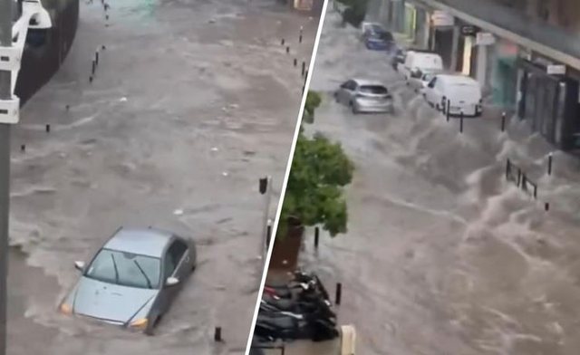 Pas Italisë, stuhitë godasin dhe Francën! Pamjet sesi rrugët në qytetin e Kanës kthehen në lumenj të furishëm, uji merr edhe makinat