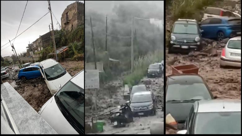 Përmbytje në Siçili, uji ‘rrëmben’ automjetet; bllohohen rrugët