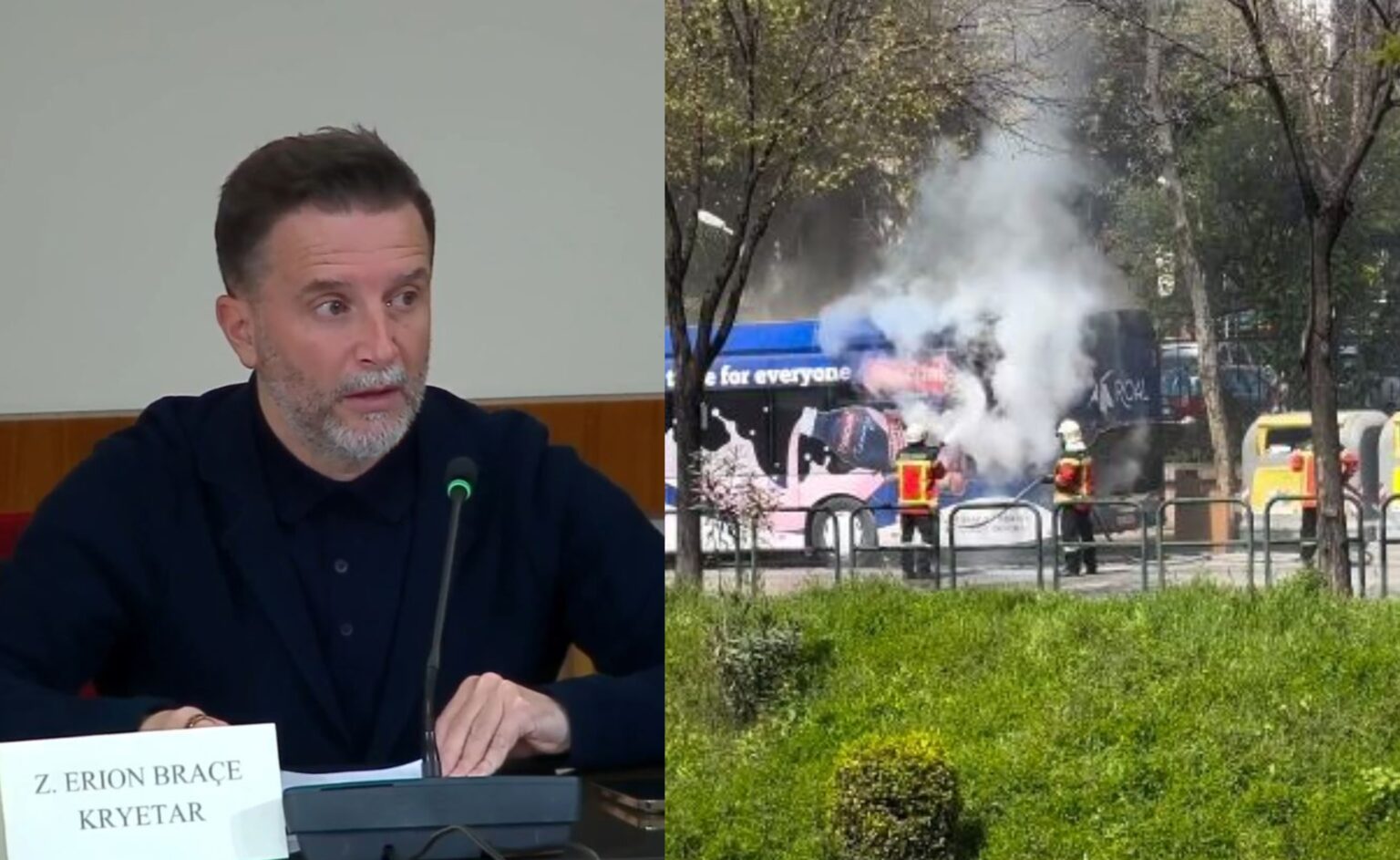 Autobusi i Çaushollit mori flakë! Braçe: Është për në koshin e plehrave! Rrezikoi jetën e pasagjerëve