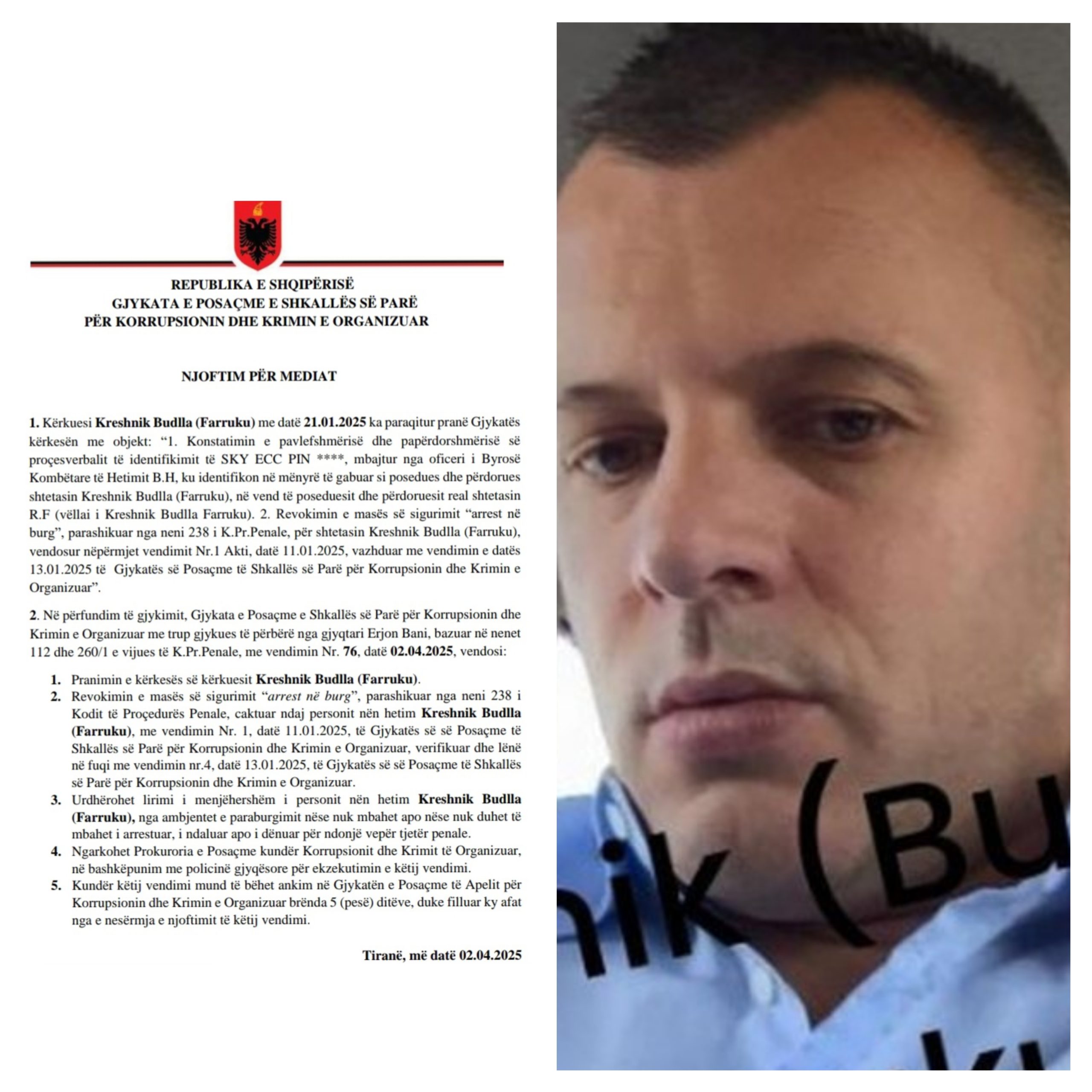 GJKKO shkërmoq dosjen Çyrbja, liron Farrukun nga burgu: Na falni se e ka ngatërruar SPAK me një person tjetër
