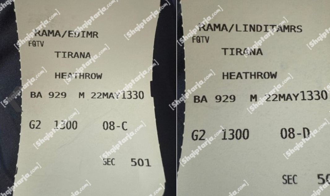 Portali i familjes Berisha del sërish blof, Rama dhe bashkëshortja nuk udhëtuan në Londër me business class, ja bileta që i nxjerr zbuluar