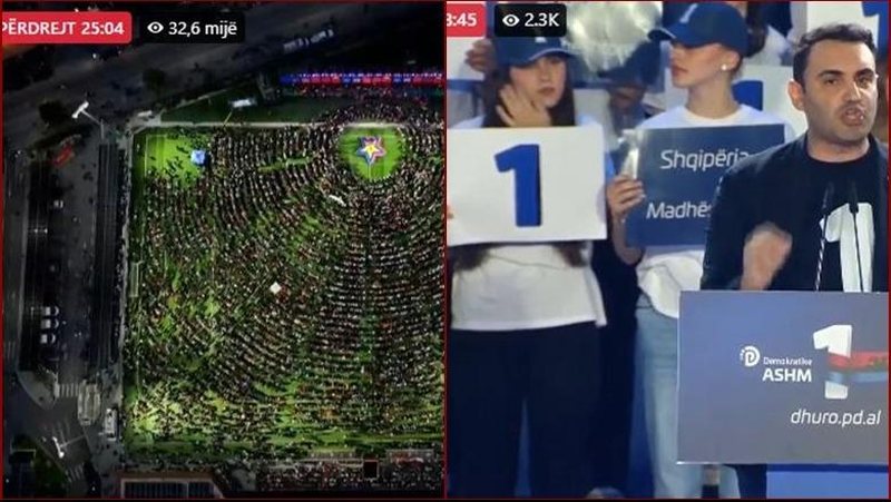 Dy partitë e mëdha masin forcat në Tiranë, PS 32 mijë ndjekës live, PD vetëm 2 mijë