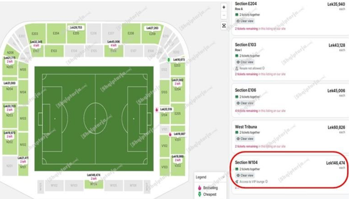 ‘Çmenden’ çmimet e biletave në tregun e zi, 1500 euro për të parë Shqipëri – Serbi në stadium