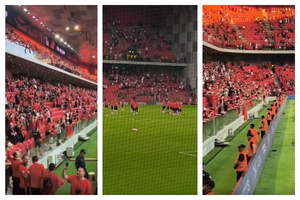 Tifozët kuqezi ia marrin këngës në stadium, nuk mungojnë as ofendimet ndaj Serbisë