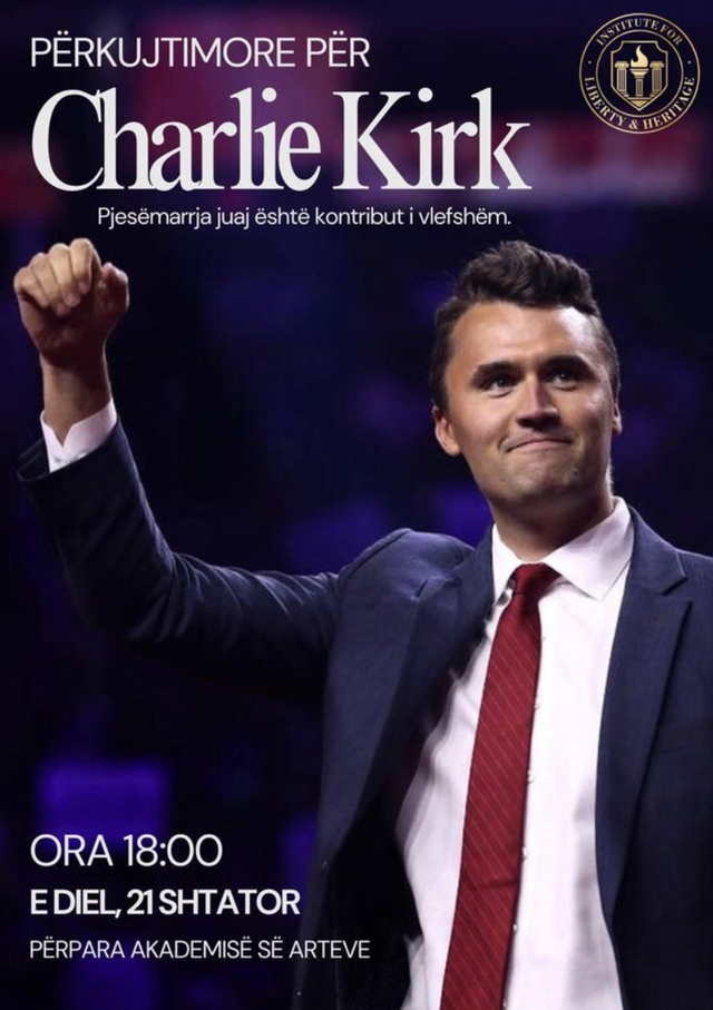 Nesër në Tiranë, përkujtimore në nder të aktivistit konservator Charlie Kirk