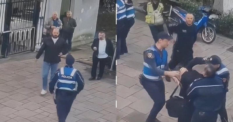 Video / Xhaxha e nip bëjnë sehir në derën e gjykatës, presin me duar në xhepa policët: Hajdeni, unë e vrava gjyqtarin!