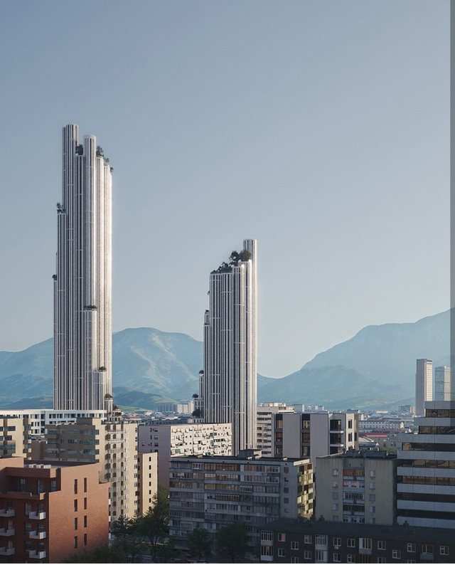 Kulla binjake si në Nju Jork te Rruga e Kavajës. Ndërtues Skënder dhe Visjan Dedja të kompanisë Glob 3X?
