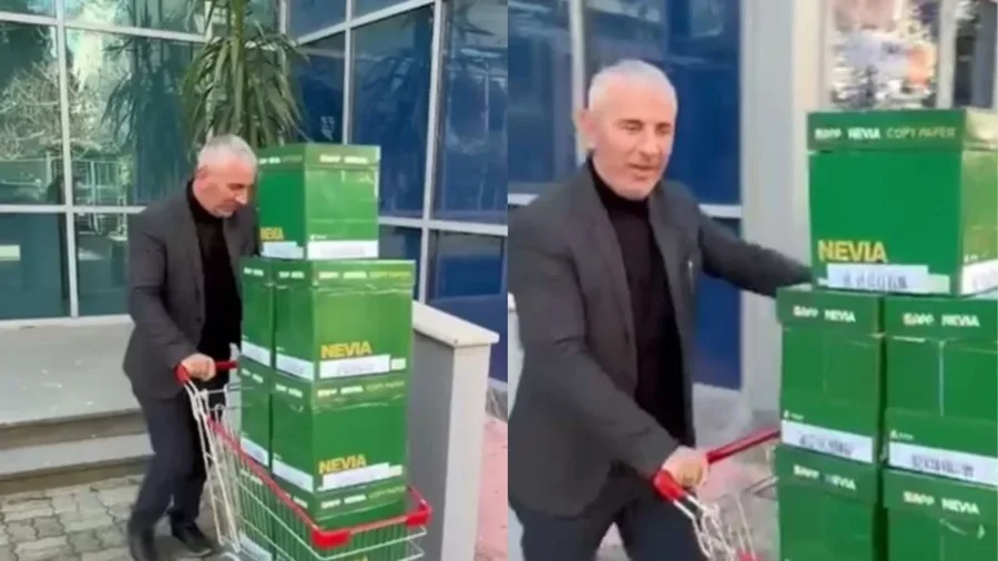 Avokati i Safet Bajrit bëhet viral, transporton me karrocë fashikujt hetimorë