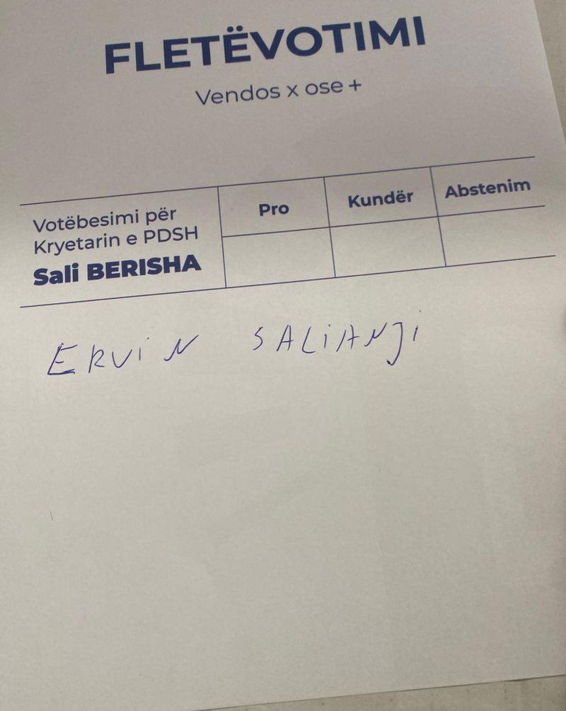 FOTOLAJM/ Zgjedhjet në PD – E përjashtuan nga gara, votuesit shkruajnë emrin e Salianjit në fletën e votimit