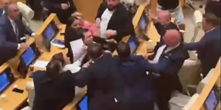 Parlamenti i Gjeorgjisë shndërrohet në një “ring”, deputetët përleshen me grushte (Video)