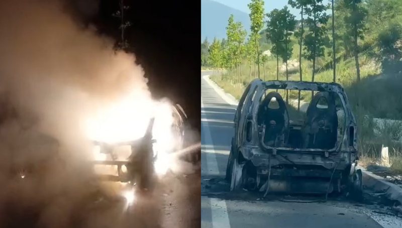 Përfshihet nga flakët makina në fshatin Dukat, shkrumbohet plotësisht