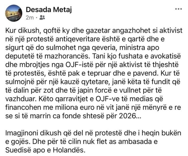 Standardi i dyfishtë në mbrojtjen e aktivistëve të protestës, gazetarja: Për disa mobilizohen OJF-të dhe ambasadat, për qytetarët e thjeshtë heshtin
